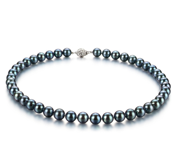 Halskette mit schwarzen, 8-8.5mm großen Janischen Akoya Perlen in AAA-Qualität , Francesca