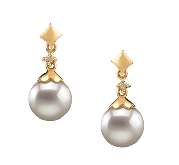 Paar Ohrringe mit weißen, 7-8mm großen Janischen Akoya Perlen in AA-Qualität , Gloria