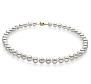 Halskette mit weißen, 8-8.5mm großen Janischen Akoya Perlen in Hanadama - AAAA-Qualität