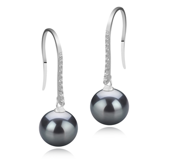 Paar Ohrringe mit schwarzen, 10-11mm großen Tihitianischen Perlen in AAA-Qualität , Janet fishhook