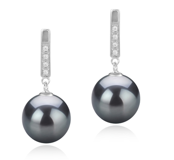 Paar Ohrringe mit schwarzen, 9-10mm großen Tihitianischen Perlen in AAA-Qualität , Janet