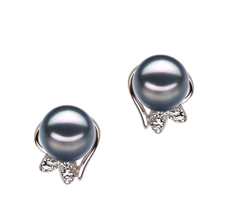 Paar Ohrringe mit schwarzen, 6-7mm großen Janischen Akoya Perlen in AA-Qualität , Judith