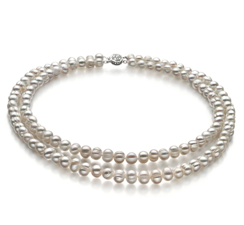 Halskette mit weißen, 6-7mm großen Süßwasserperlen in A-Qualität , Julienne