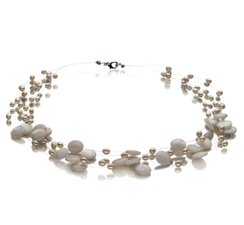 Halskette mit weißen, 4-10mm großen Süßwasserperlen in A-Qualität , Kirsten