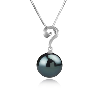 Anhänger mit schwarzen, 11-12mm großen Tihitianischen Perlen in AAA-Qualität , Lorna