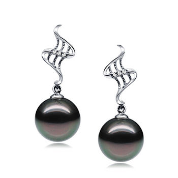 Paar Ohrringe mit schwarzen, 9-10mm großen Tihitianischen Perlen in AAA-Qualität , Lure
