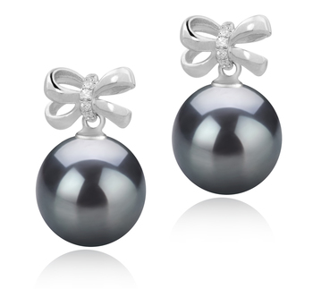 Paar Ohrringe mit schwarzen, 9-10mm großen Tihitianischen Perlen in AAA-Qualität , Marte