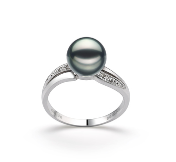 Ring mit schwarzen, 7-8mm großen Janischen Akoya Perlen in AAA-Qualität , Meike