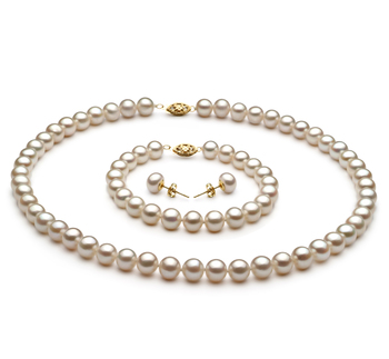 7.5-8.5mm AA-Qualität Süßwasser Perlen Set in Melinda Weiß