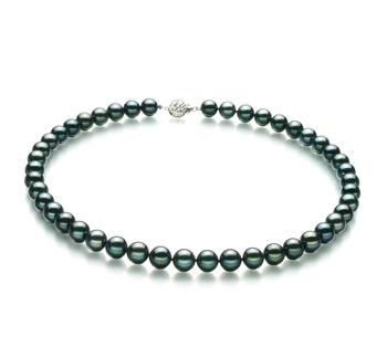 Halskette mit schwarzen, 8-8.5mm großen Janischen Akoya Perlen in AA-Qualität , Mia