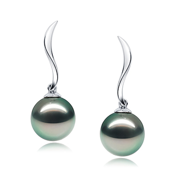 Paar Ohrringe mit schwarzen, 9-10mm großen Tihitianischen Perlen in AAA-Qualität , Mystical