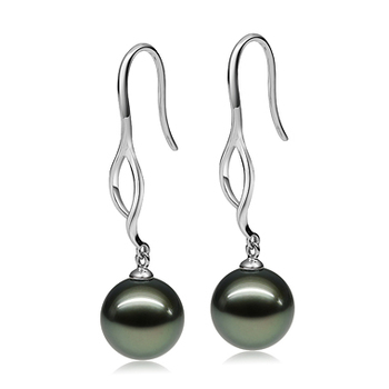 Paar Ohrringe mit schwarzen, 10-11mm großen Tihitianischen Perlen in AAA-Qualität , Olivia Dangle