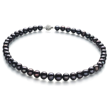 Halskette mit schwarzen, 10-11mm großen Süßwasserperlen in AA-Qualität