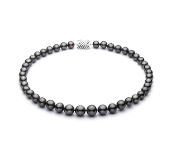 Halskette mit schwarzen, 9.5-11mm großen Tihitianischen Perlen in AAA-Qualität