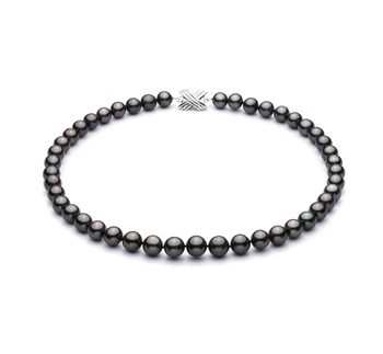 Halskette mit schwarzen, 9.2-10.9mm großen Tihitianischen Perlen in AAA-Qualität