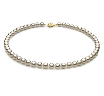 Halskette mit weißen, 7-7.5mm großen Janischen Akoya Perlen in AAA-Qualität