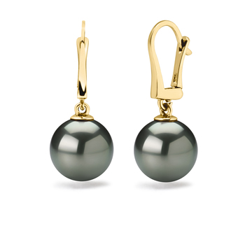 Paar Ohrringe mit schwarzen, 10-11mm großen Tihitianischen Perlen in AAA-Qualität , Elements