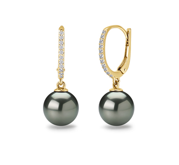 Paar Ohrringe mit schwarzen, 10-11mm großen Tihitianischen Perlen in AAA-Qualität , Victoria