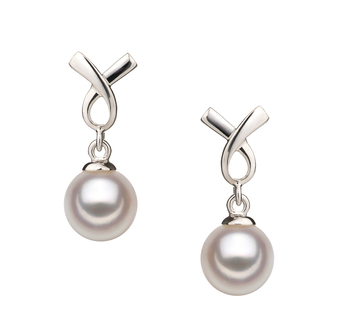 Paar Ohrringe mit weißen, 6-7mm großen Janischen Akoya Perlen in AA-Qualität , Regina