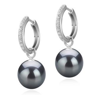 Paar Ohrringe mit schwarzen, 10-11mm großen Tihitianischen Perlen in AAA-Qualität , Rosalind