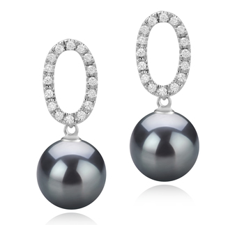 Paar Ohrringe mit schwarzen, 9-10mm großen Tihitianischen Perlen in AAA-Qualität , Sabrina