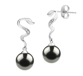 Paar Ohrringe mit schwarzen, 8-9mm großen Janischen Akoya Perlen in AAA-Qualität , Tamara