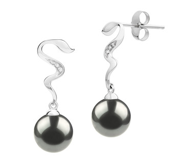 Paar Ohrringe mit schwarzen, 8-9mm großen Tihitianischen Perlen in AAA-Qualität , Tamara