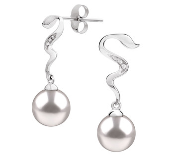 Paar Ohrringe mit weißen, 8-9mm großen Janischen Akoya Perlen in AAA-Qualität , Tamara
