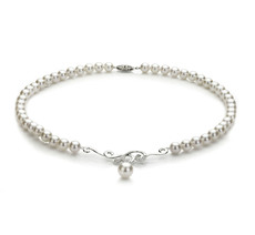 Halskette mit weißen, 6-9mm großen Janischen Akoya Perlen in AA-Qualität , Almira