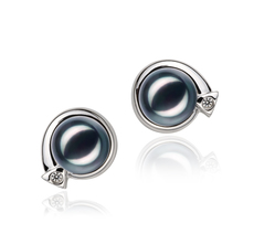 Paar Ohrringe mit schwarzen, 7-8mm großen Janischen Akoya Perlen in AA-Qualität , Angelina
