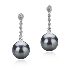 Paar Ohrringe mit schwarzen, 9-10mm großen Tihitianischen Perlen in AAA-Qualität , Ariel