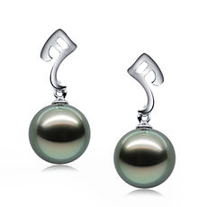 Paar Ohrringe mit schwarzen, 9-10mm großen Tihitianischen Perlen in AAA-Qualität , Assina Abstract