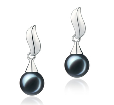Paar Ohrringe mit schwarzen, 7-8mm großen Janischen Akoya Perlen in AA-Qualität , Eva