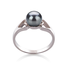 Ring mit schwarzen, 6-7mm großen Süßwasserperlen in AA-Qualität , Jessica