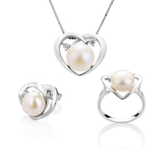 7-10mm AA-Qualität Süßwasser Perlen Set in Katie Heart Weiß