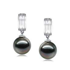 Paar Ohrringe mit schwarzen, 9-10mm großen Tihitianischen Perlen in AAA-Qualität , Kiyam
