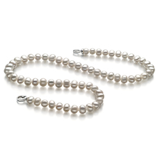 Halskette mit weißen, 8-9mm großen Süßwasserperlen in A-Qualität , Madlen
