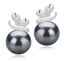 Paar Ohrringe mit schwarzen, 7-8mm großen Janischen Akoya Perlen in AA-Qualität , Marsha