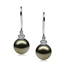 Paar Ohrringe mit schwarzen, 9-10mm großen Tihitianischen Perlen in AAA-Qualität , Merry