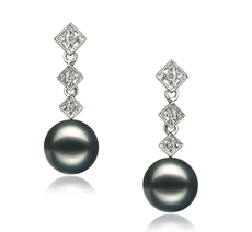 Paar Ohrringe mit schwarzen, 8-9mm großen Janischen Akoya Perlen in AAA-Qualität , Paulina