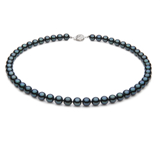 Halskette mit schwarzen, 7-7.5mm großen Janischen Akoya Perlen in AA-Qualität