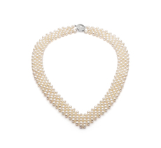 Halskette mit weißen, 3-4mm großen Süßwasserperlen in AA-Qualität , V-neck