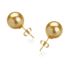 Paar Ohrringe mit goldfarbenen, 10-11mm großen Südseeperlen in AAA-Qualität