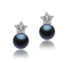 Paar Ohrringe mit schwarzen, 7-8mm großen Süßwasserperlen in AAAA-Qualität , Sterne