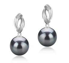Paar Ohrringe mit schwarzen, 9-10mm großen Tihitianischen Perlen in AAA-Qualität , Shamara