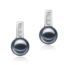 Paar Ohrringe mit schwarzen, 7-8mm großen Süßwasserperlen in AAAA-Qualität , Valery